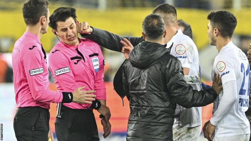 MKE Ankaragucu president Faruk Koca throws a punch at referee Halil Umut Meler after the Turkish Super Lig game with Caykur Rizespor